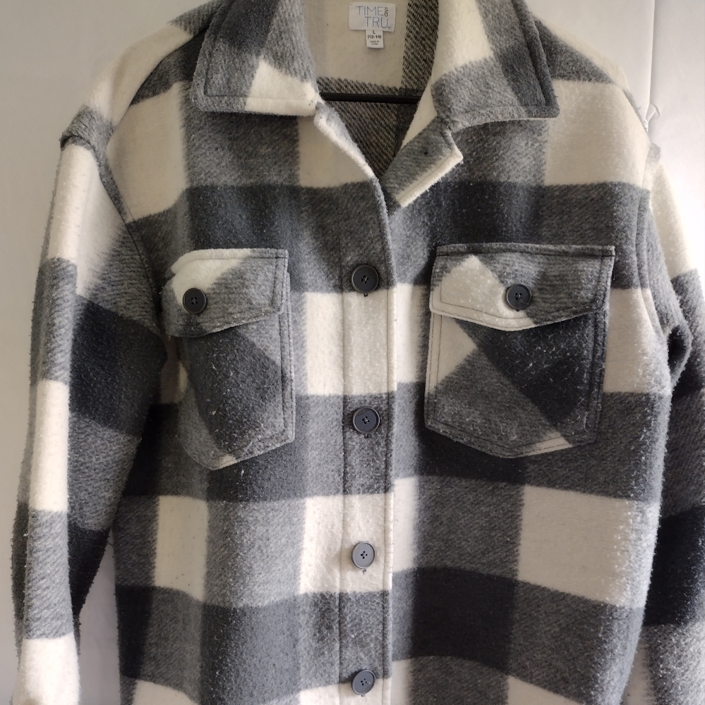 Time and Tru Gray and White Plaid Jacket